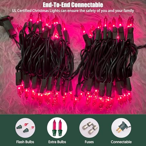HISHINY Pink 21ft Christmas Lights, 100 Mini Bulbs, UL Certified Indoor/Outdoor