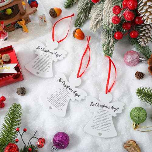 Barydat 12 Pcs Christmas Wooden Angel Ornaments Angel Hanging Ornaments for Christmas Tree Decoration Double Sided White Angel Pray Sign for Xmas Tree Fireplace Friend Family