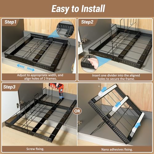 Housolution Black Expandable Pull-Out Baking Tray & Cookie Sheet Organizer with 8 Dividers