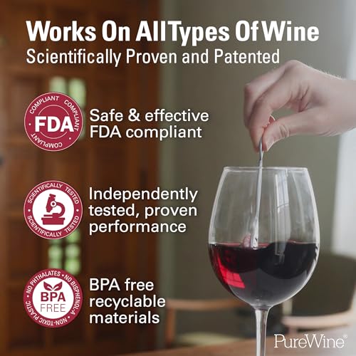 PureWine The Wand Wine Purifier Pack of 24 - Removes Histamines & Sulfites, Silver