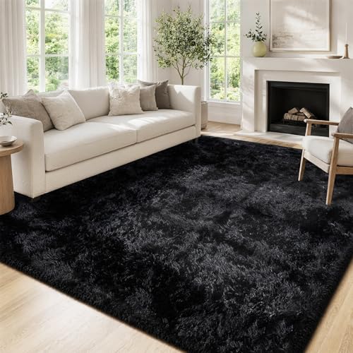 8x10 Black Shag Area Rug - Ultra Soft Fluffy Bedroom & Living Room Carpet - Variation of THIS listing