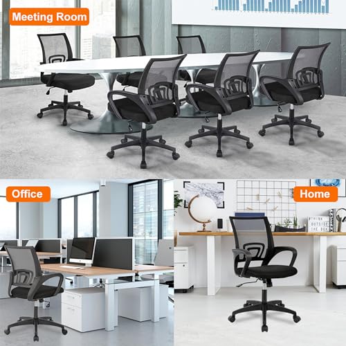 BestOffice Black Ergonomic Mesh Office Chair Pack of 2 - Mid-Back Swivel Desk Chairs