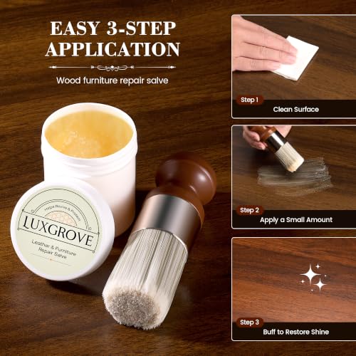 LUXGROVE 8oz Wood & Leather Furniture Repair Salve - Conditioning Balm for Couches, Car Seats, Tables, Cabinets, Shoes & Purses