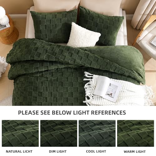 Queen Fluffy Comforter Set with Pillowcases - Olive Green 3-Piece Bedding