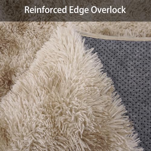 6x9Ft Tie Dye Camel Area Rug - Soft Shaggy Fuzzy Carpet for Living Room - Rectangular