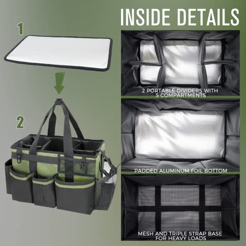 Green Wearable Cleaning Caddy Organizer with Handle & Shoulder Straps for Housekeepers, Home, Car, & Kitchen