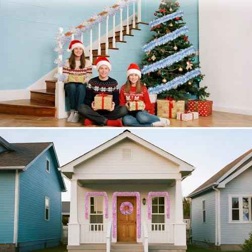 Christmas Tinsel Garland for Xmas, Wedding, Birthday, Home Party Decor, Shiny and Reusable 20 Ft Holiday Christmas Tree Garland Decoration (Light Blue)