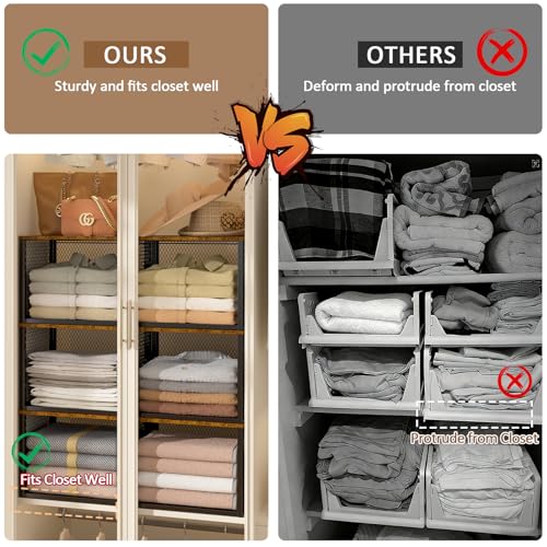 Black 3-Pack Stackable Closet Organizers with Wooden Top, Multi-Use Storage Bins