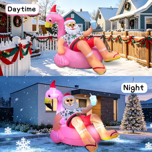 8.2 FT Hawaiian Santa on Flamingo Pool Float Christmas Inflatables