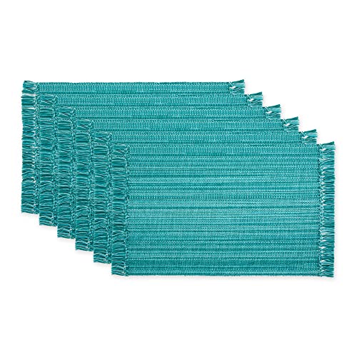 DII Variegated Cotton Tabletop Placemat Set, 13x19 Inches, Teal, 6 Pieces