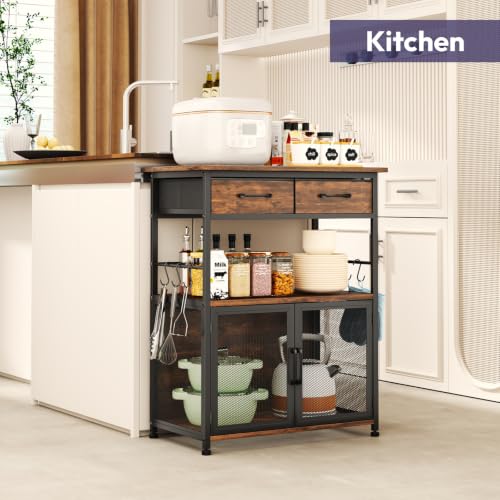 Espresso Coffee Bar Cabinet with Drawer & Hooks - 23.62x14.96x31.3 inches