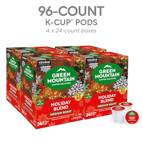 Green Mountain Coffee Roasters Holiday Blend K-Cup Pods 96 Count - 4 Pack of 24, Medium Roast, Festive Coffee