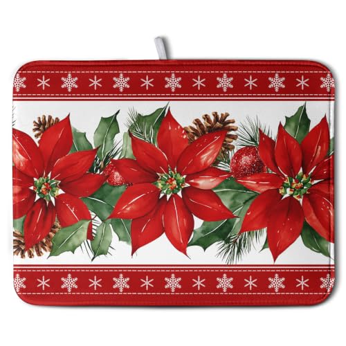 Christmas Poinsettia Dish Drying Mat for Kitchen Counter 18x24 Inch – Kwlegh
