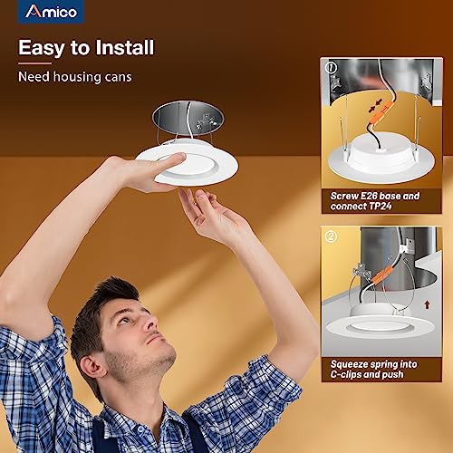 Amico 12 Pack 6-Inch 5CCT LED Recessed Downlights with Night Light - Adjustable Color