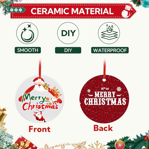 White 60 pcs Sublimation Ceramic Ornaments 3 Inch Round Holiday Decor