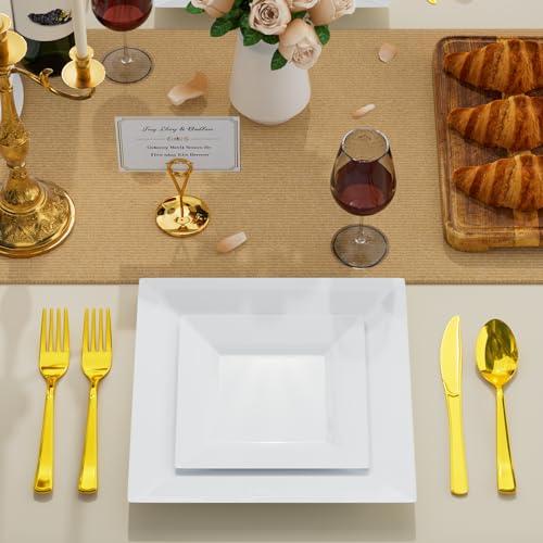 White Square Disposable Plastic Plates 100 Pack - Food Grade, Heavy Duty, Party Use