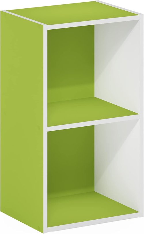 Furinno PASIR 2-Tier Modern Bookshelf - Open Shelves Bookcase for Living Room & Home Office | Green/White
