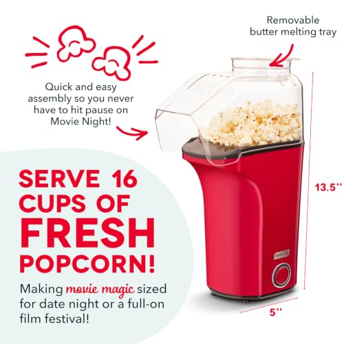 Dash Fresh Pop Popcorn Maker - Red, 16 Cups, Hot Air Electric Popper