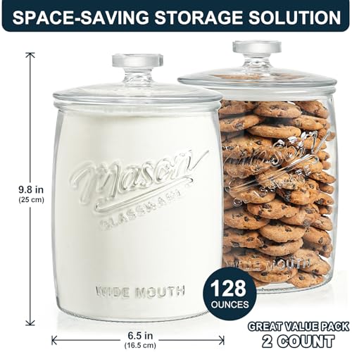 2 Pack 1 Gallon Glass Cookie Jars with Airtight Silicone Lids - Food Storage