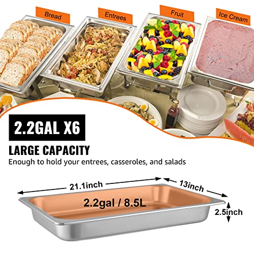 VEVOR 6 Pack Full Size Stainless Steel Hotel Pans, 2.5 inch Deep
