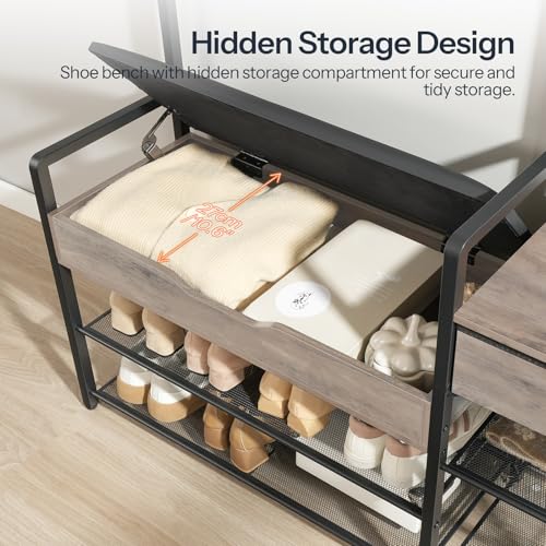 Hall Tree with Bench and Storage - Greige & Black Entryway Organizer