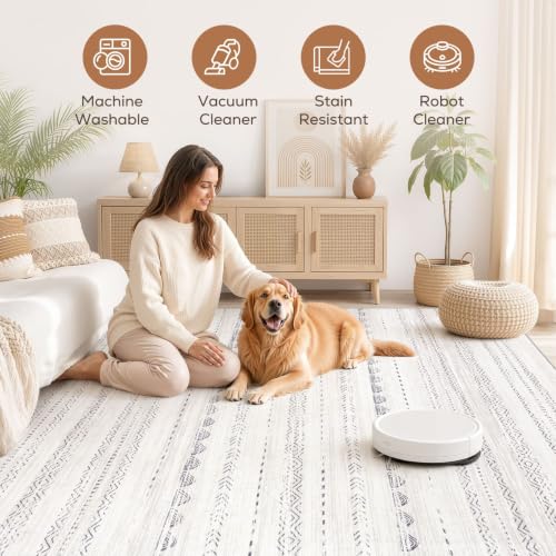 Nakagishi Boho 6x9 Gray Area Rug - Machine Washable, Non-Slip, Soft Living Room Carpet