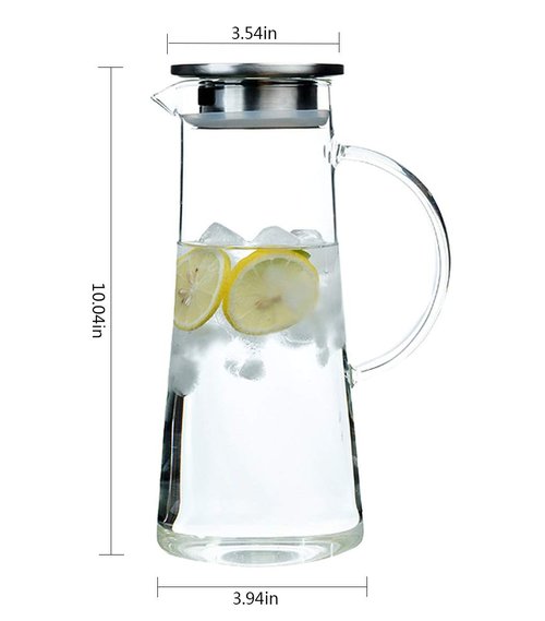 Hwagui - Heat Resistant Glass Pitcher with Stainless Steel Lid, Water Carafe with Handle, Good Beverage Pitcher for Homemade Juice and Iced Tea, 1600ml/53oz