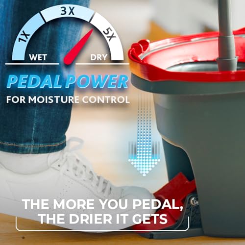 Spin Mop & Bucket Floor Cleaning System with 2 Extra Refills - Hands-Free Wringing