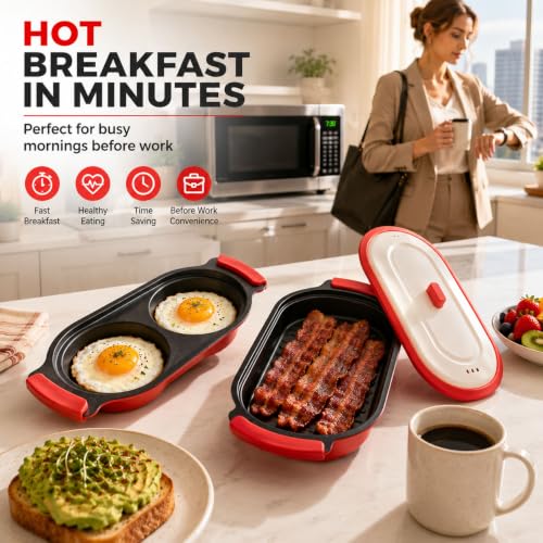 Red 2-in-1 Microwave Egg Cooker & Grill Pan Set, Nonstick, Medium