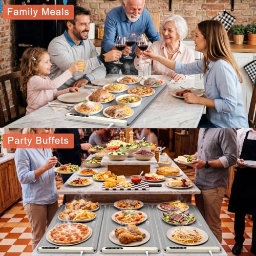 Gray 36x16 Inch Extra Large Food Warming Mat with Heat-Resistant Pad, 6 Temp Settings, 6H Timer, Portable Kitchen Warmer