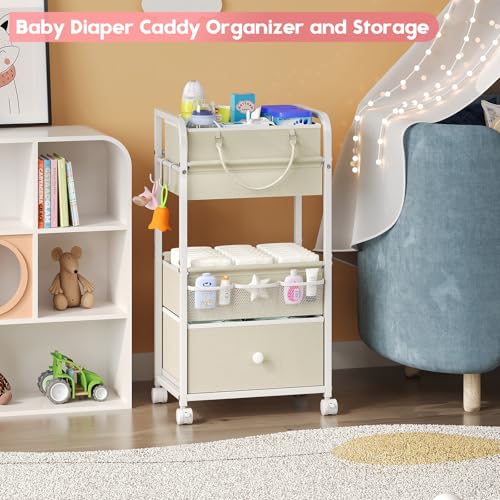 White 17x11.4 Inch 3-Tier Baby Diaper Caddy Organizer with Removable Dividers