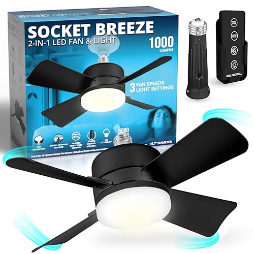 Bell+Howell Socket Breeze 15.4" Portable Fan Light with Remote - Black