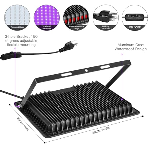 4 Pack 200W UV LED Black Lights Outdoor Floodlights IP66 Waterproof Halloween Party