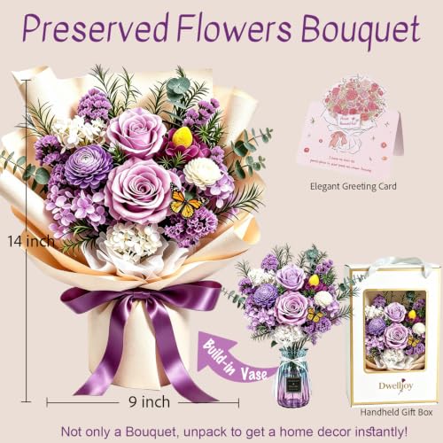 Preserved Flowers Bouquet, Purple Roses Forever for Delivery