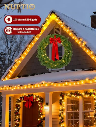 NUPTIO 36 Inch Large Outdoor Prelit Norfolk Pine Christmas Wreath (120 cm)