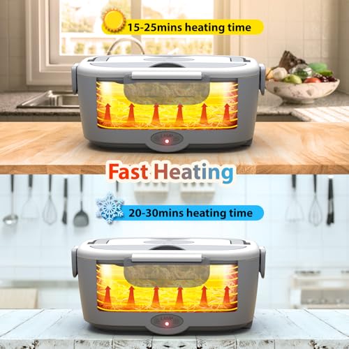 Electric Lunch Box for Adults Gray 15-30 Min Fast Heating Portable Food Warmer