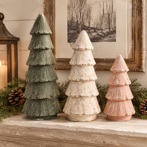 Skylety 3-Piece Vintage Terracotta Christmas Tree Figurines Set
