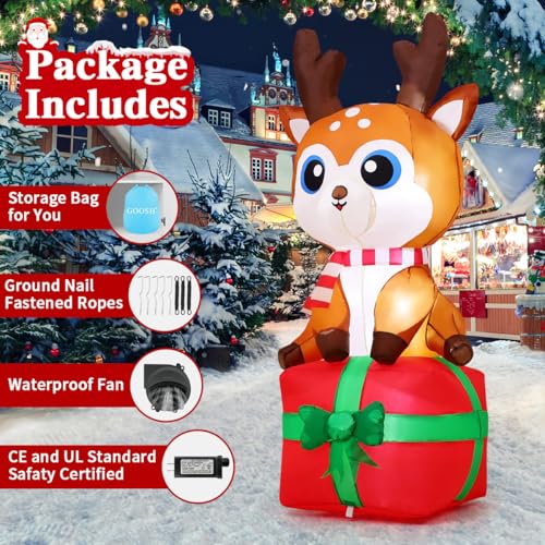 6FT Christmas Inflatable Deer with Built-in LEDs for Outdoor Yard Decor