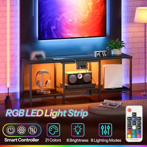 Black HOOBRO TV Stand with Charging Station for 55 Inch TVs, LED Entertainment Center
