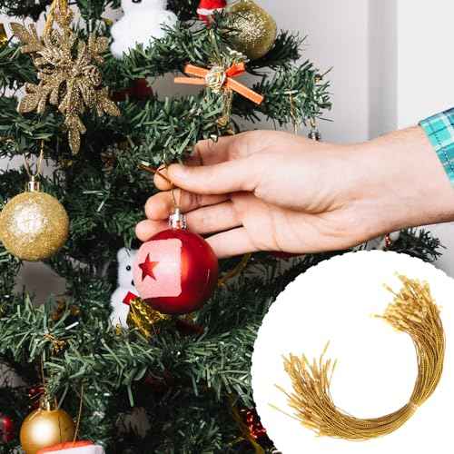 200 Pcs Gold Christmas Ornament Hanger String, Precut Metallic Ribbon for Christmas Tree Fastener Ornaments, Ornament String with Snap for Xmas Party Festivals
