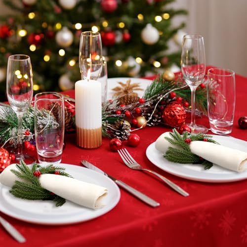 6 Pcs Christmas Napkin Rings Wreath Napkin Holder Red Berry - Gandeer