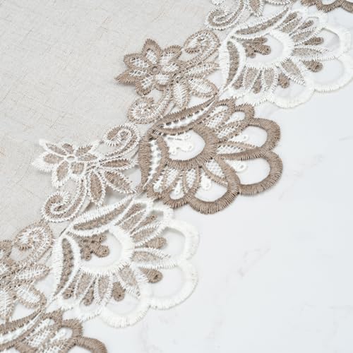 Traditional Lace Table Runner with Floral Trim - Ivory, 70.87x15.75 inches, Polyester Blend