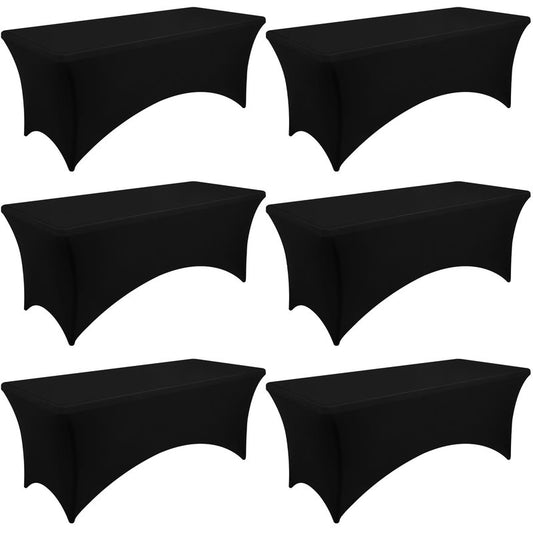 Moosfor Spandex Elastic Fitted 6FT Rectangle Tablecloth, Stretch Washable Reusable Table Cover for Outdoor Picnic, Camping, Dining, Wedding, Banquet & Party Events (Black, 72Lx30Wx30H Inch)