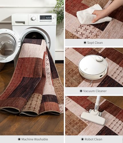YIHOUSE Brown 5' x 7' Modern Geometric Patchwork Rug for Living Room & Bedroom