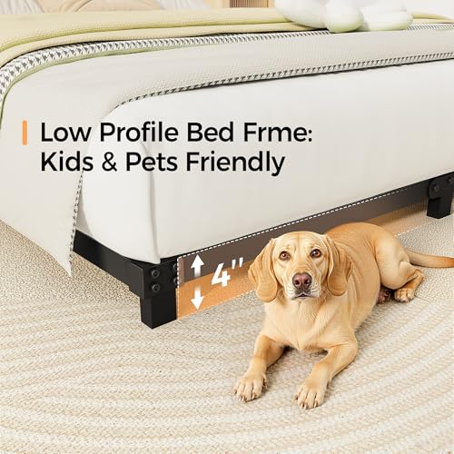4 Inch Full Size Low Profile Metal Bed Frame - Heavy Duty Steel Platform, Noise-Free, Easy Assembly