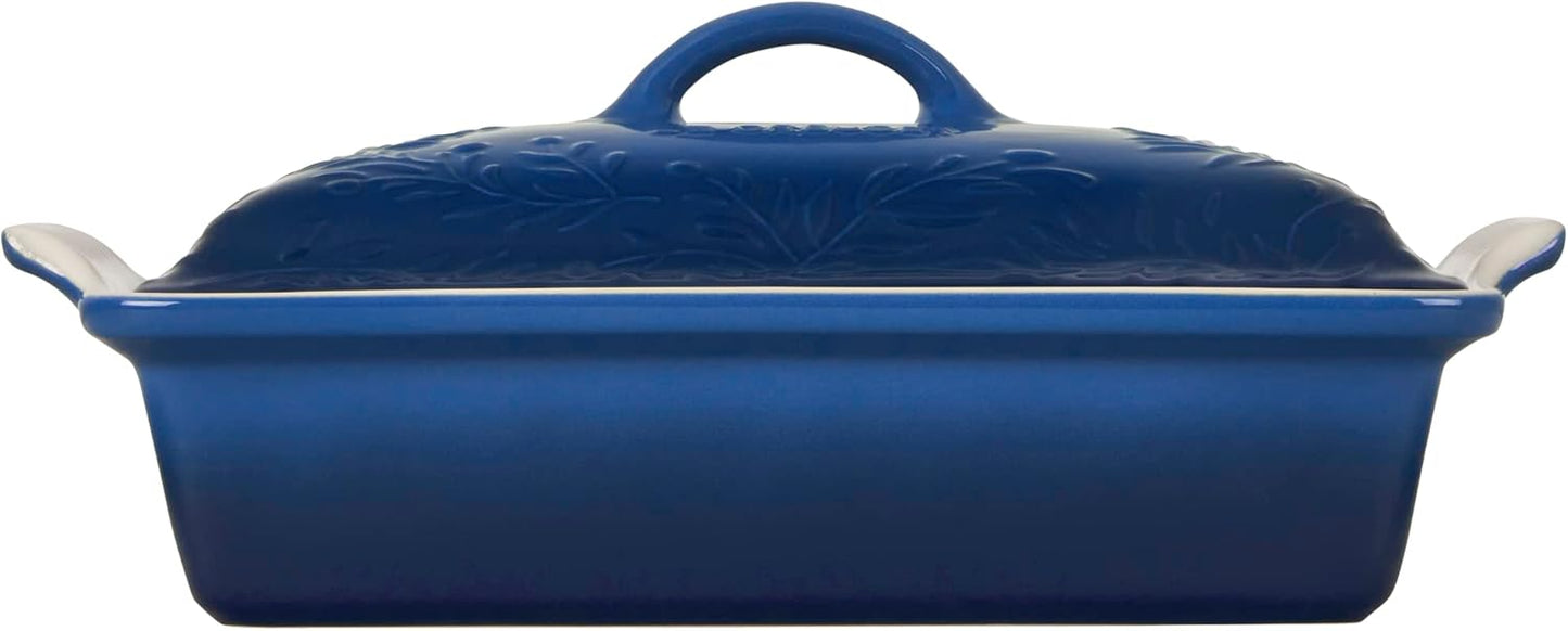 Le Creuset Olive Branch Collection | 4 Qt. Heritage Covered Rectangular Casserole - Marseille with Embossed Lid