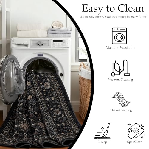 Dark Gray 8x10 Washable Area Rug - Ultra Soft Non-Slip Living Room Carpet