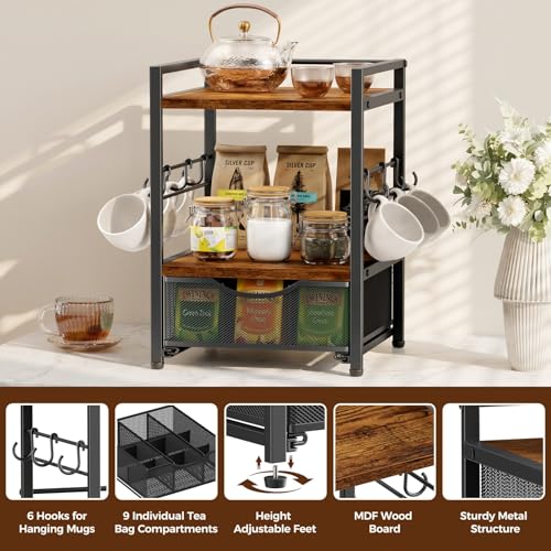 Plaviya 3-Tier Tea Bag Organizer with Drawer for Countertop – Kitchen & Tea Bar Storage