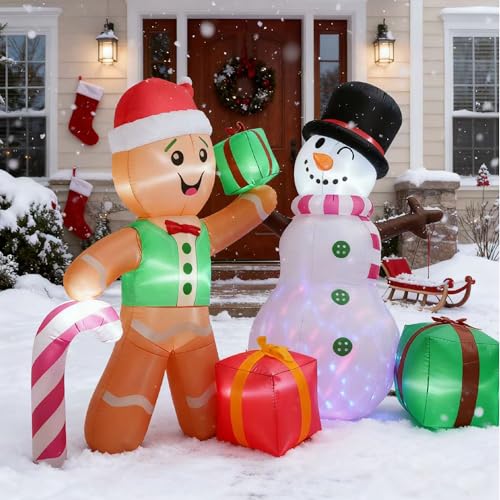 Dofulay 6FT Christmas Inflatable Decoration - Gingerbread Snowman with LED Lights, Outdoor Indoor Holiday Yard Decor