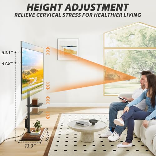 Floor TV Stand with Power Outlet for 32-65 Inch TVs up to 88 lbs – Adjustable Height & Swivel